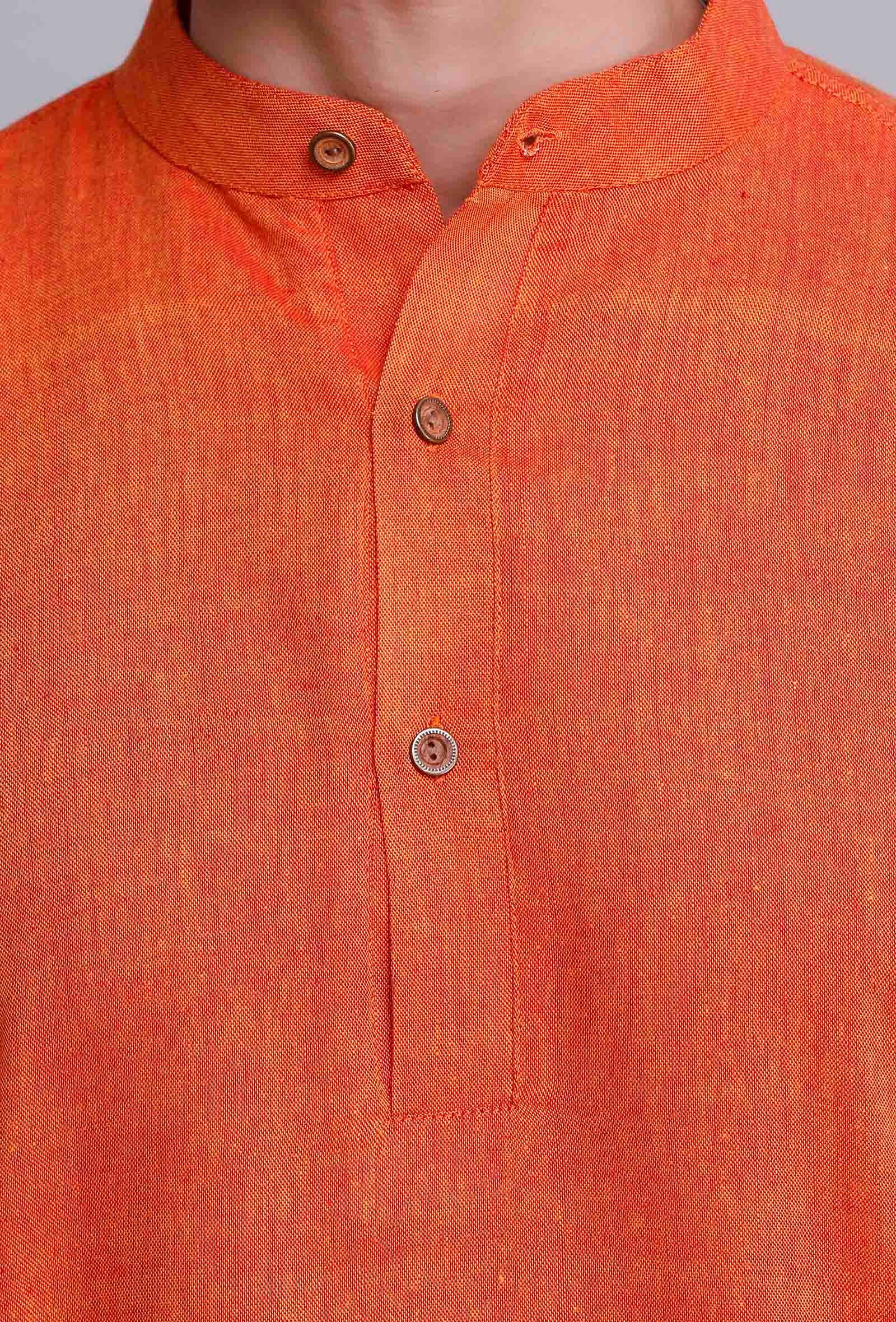 Set of 2: Tangerine Orange Cotton Kurta and Pajama