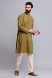 Set of 2: Olive Green Cotton Kurta and Pajama