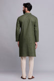 Set of 2: Bottle Green Cotton Kurta and Pyjama Set