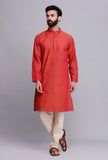 Set of 2: Crimson Red Cotton Kurta and Pajama