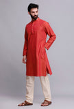 Set of 2: Crimson Red Cotton Kurta and Pajama