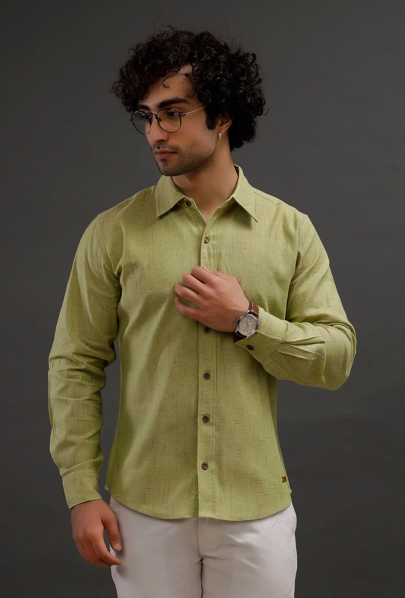 Green Cotton Slim Fit Shirt