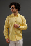 Summer Yellow Cotton Slim Fit Shirt