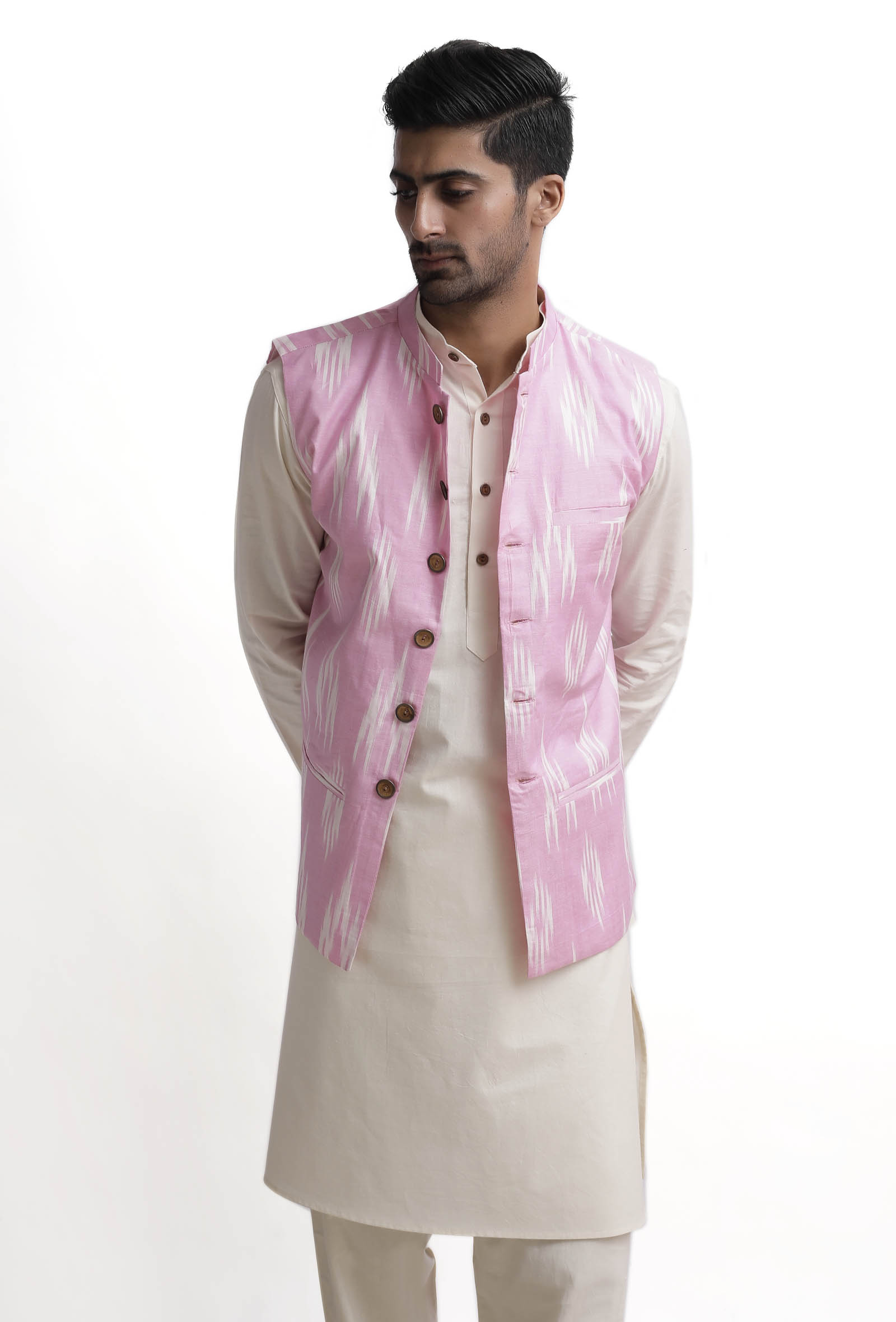 Pastel Pink Ikat Nehru Jacket