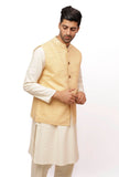 Fawn Creme Matka Silk Nehru Jacket