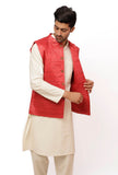 Scarlet Red Matka Silk Nehru Jacket