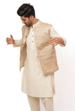 Chiffon Cream Matka Silk Nehru Jacket
