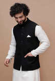 Onyx Black Check Woollen Nehru Jacket