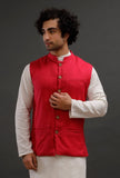 Scarlet Red Woollen Blend Nehru Jacket
