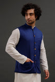 Prussian Blue Woollen Blend Nehru Jacket