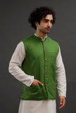 Parrot Green Woollen Blend Nehru Jacket