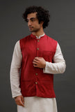 Red Woollen Blend Nehru Jacket