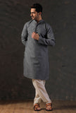 SET Of 2: Steel Grey Silk Kurta with Cotton Pyjama