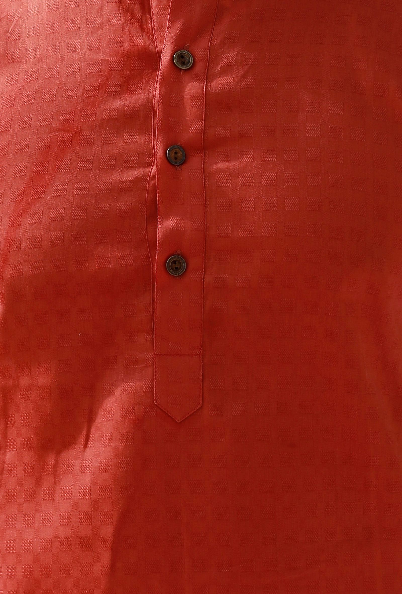 Set Of 2: Scarlet Red Self Weave Cotton Kurta Pyjama Set