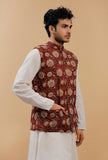 Red Floral Kalamkari Cotton Nehru Jacket