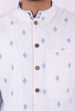 Set of 3: Blue Striped Cotton Kurta and Pajama  with Blue hand Block Printed Nehru Jacket