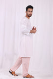 Set of 2: White Cotton kurta with Pink Striped Pajama