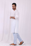Set of 2: White Cotton kurta with Blue Striped Pajama