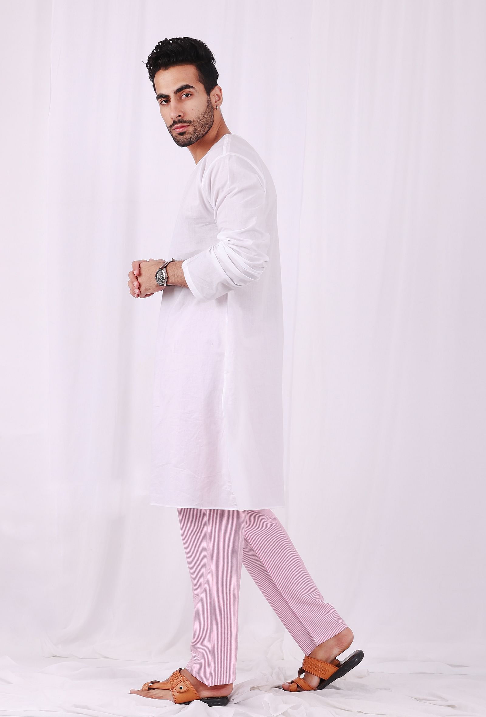 Pink and sales white kurta pajama