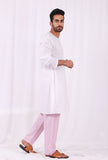 Set of 2: White Cotton kurta with Pink Striped Pajama