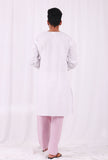 Set of 2: White Cotton kurta with Pink Striped Pajama