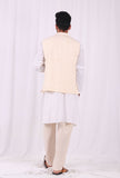 Set of 3: White Cotton kurta and Yellow Striped Pajama  with Yellow Striped Nehru Jacket