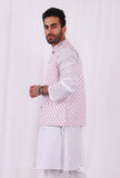 Pink Tiny Floral Motif Hand Block Nehru Jacket