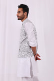 Black and White Floral Hand Block Cotton Nehru Jacket