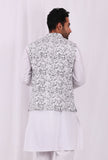 Black and White Floral Hand Block Cotton Nehru Jacket