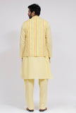 Set of 3:Yellow Stripe Nehru Jacket With Yellow Cotton Kurta and Pajama