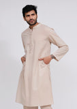 Beige Cotton Button Down Kurta