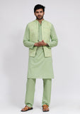 Set of 3: Mint Green Dobby Nehru Jacket With Mint Green Cotton Kurta and Pajama