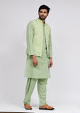 Set of 3: Mint Green Dobby Nehru Jacket With Mint Green Cotton Kurta and Pajama