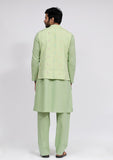 Set of 3: Mint Green Dobby Nehru Jacket With Mint Green Cotton Kurta and Pajama