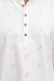 Set of 3: White Stripe Nehru Jacket With White Dobby Button Down Kurta and Pajama