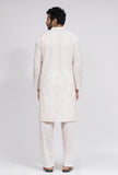 Set of 3: White Dobby Nehru Jacket With White Dobby Button Down Kurta and Pajama