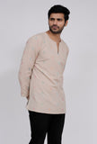 Beige Dobby Round Neck kurta