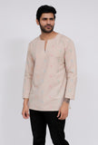 Beige Dobby Round Neck kurta