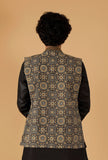 Olive Green Ajrakh Print Cotton Sleeveless Nehru Jacket With Pockets