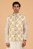 Cream Brocade Sleeveless Nehru Jacket