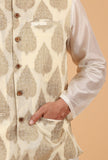 Cream Brocade Sleeveless Nehru Jacket