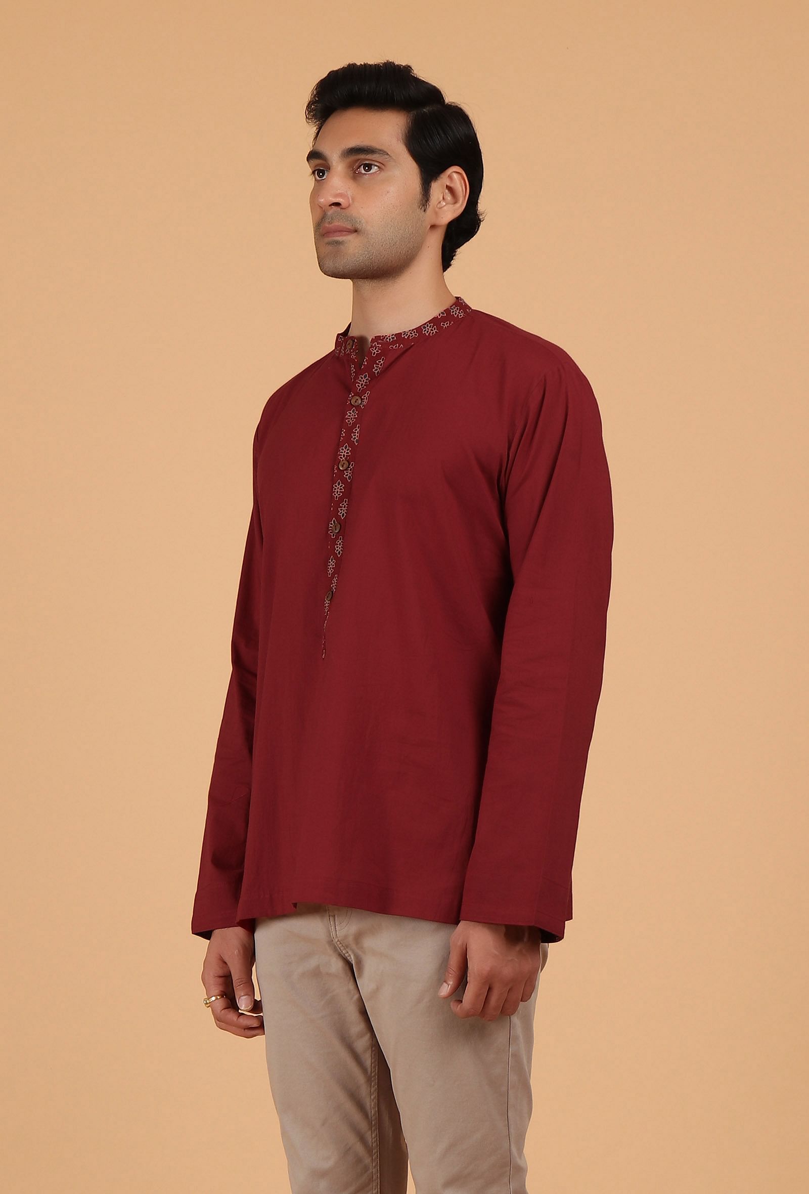 Red Ajrakh Handcrafted Cotton Full Sleeves Shirt
