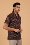 Black Ajrakh Handcrafted Half Sleeves Cotton Shirt