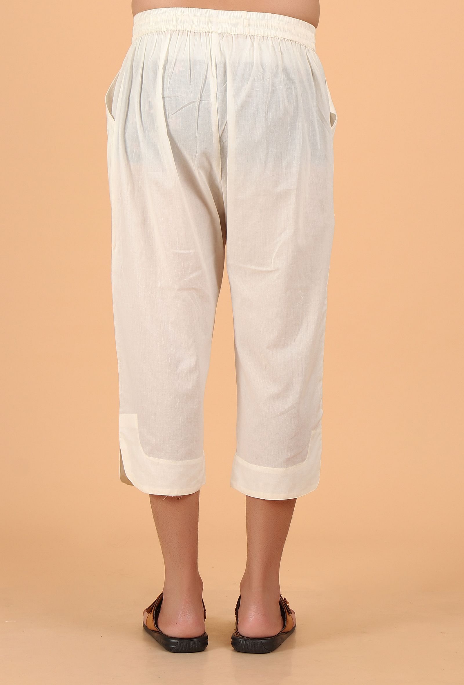 Peach Cotton Mulmul Short Kurta & White Three Quarter Pant