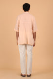 Peach Cotton Mulmul Button Down Short Kurta & White Pant