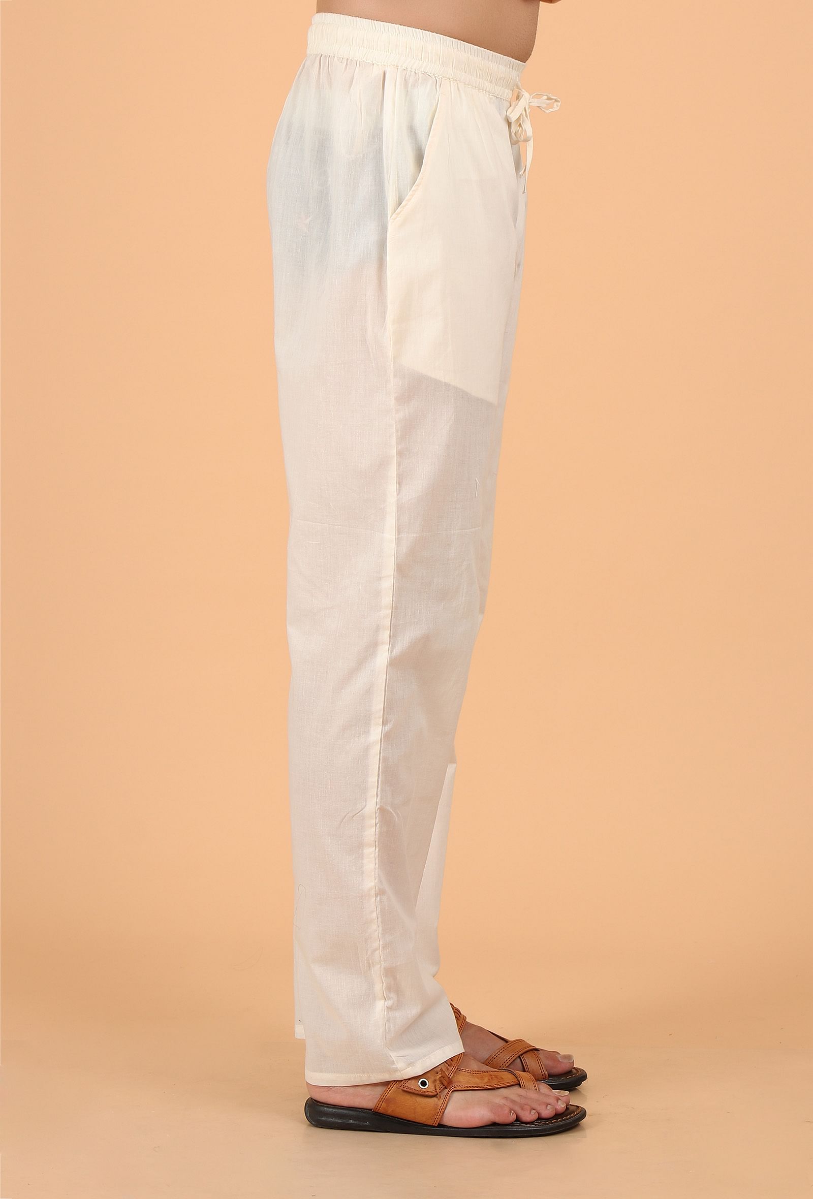 Peach Cotton Mulmul Button Down Short Kurta  White Pant  TJORI