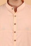 Peach Cotton Mulmul Button Down Short Kurta & White Pant