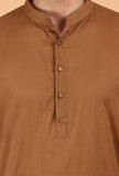 Tan Brown Cotton Mulmul Mid-Length Kurta & Pant