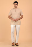 Cream Cotton Mulmul Short Kurta & White Pant