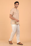 Cream Cotton Mulmul Short Kurta & White Pant